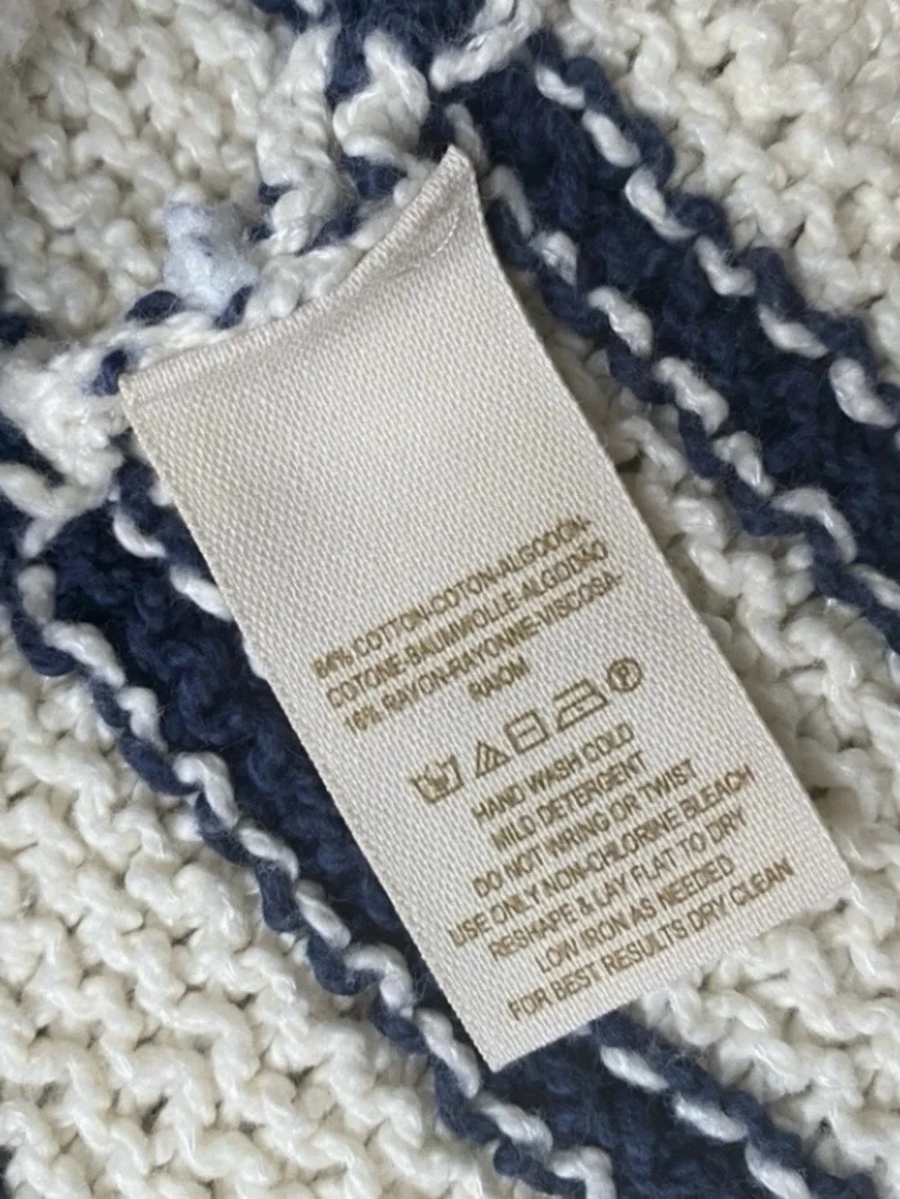 Free People Womens Cream Navy Stripe Cotton Coastal Thick Knit Cardigan Size L